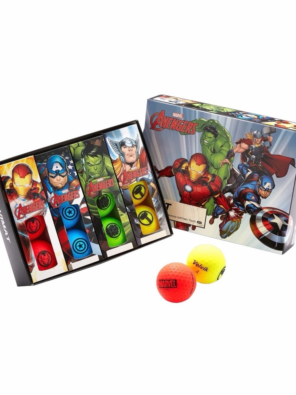 One dozen Avengers Volvik Golf Ball Set - Red, Blue, Green, Yellow. New in box
